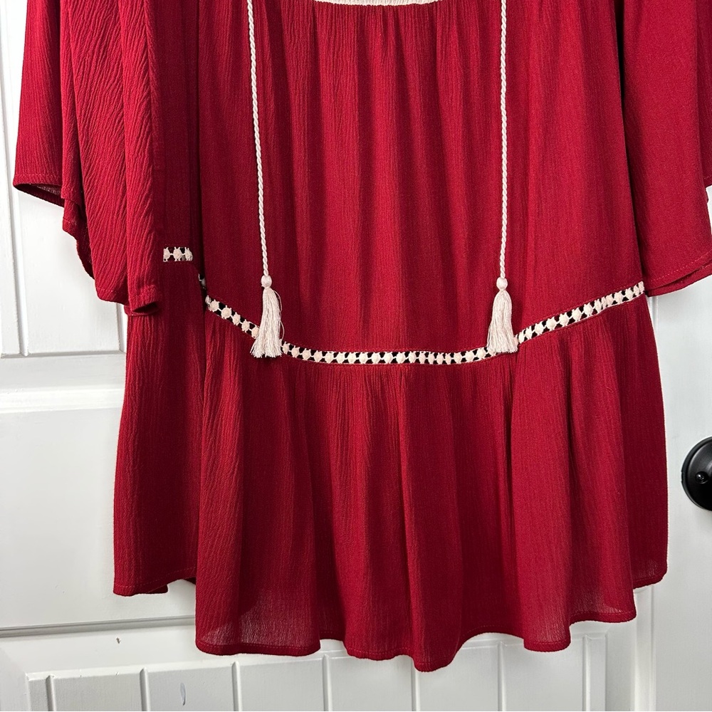 Umgee Gypsy soul bell Sleeve Red and pink cold shoulder tunic Dress size XL - Picture 4 of 8